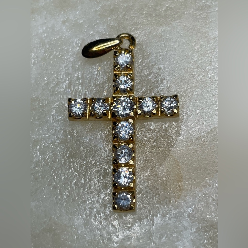 Gold-Tone Cross Pendant with Clear Stones